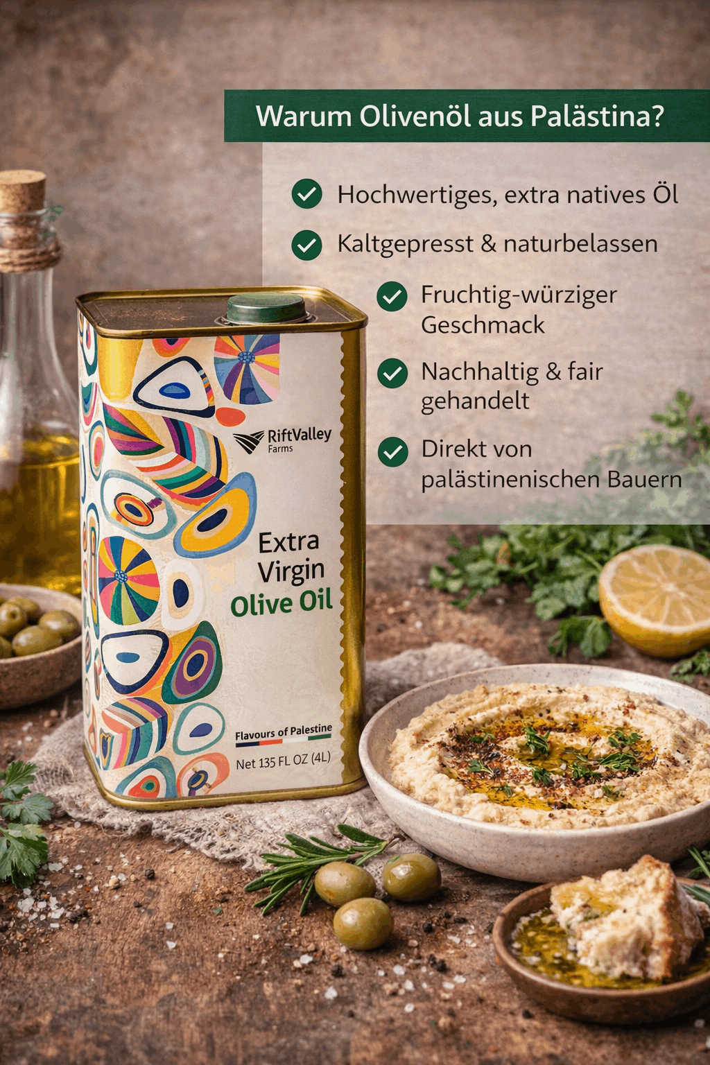 Extra Natives Olivenöl aus Palästina - Rift Valley Farms EU