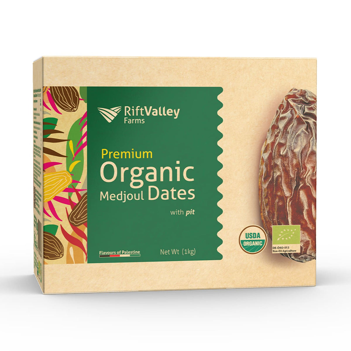1-kg-Packung Premium Bio Medjool Datteln aus Palästina von Rift Valley Farms