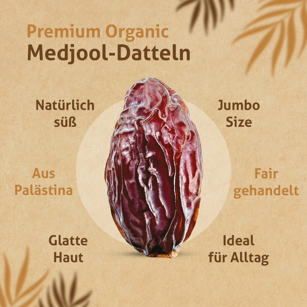 Small–Medium Bio Medjool Dattel aus Palästina mit natürlicher Süße und Karamellaroma
