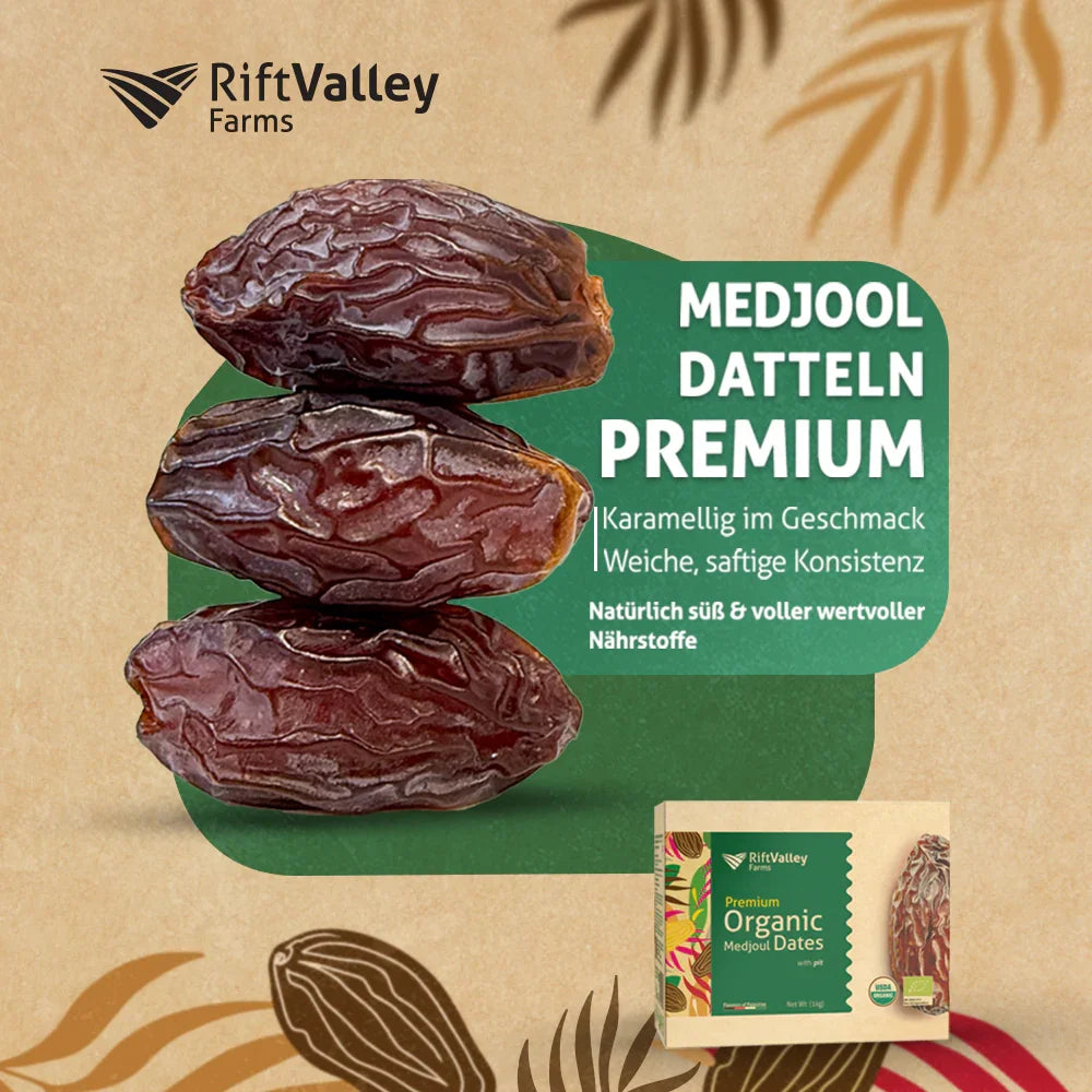 Premium Bio Medjool Datteln mit Karamellaroma und weicher, saftiger Konsistenz