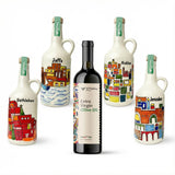 Handgemalte Keramik-Olivenölflasche aus Hebron + 500 ml Olivenöl– Limitierte Kunstedition mit Stadtmotiven aus Palästina