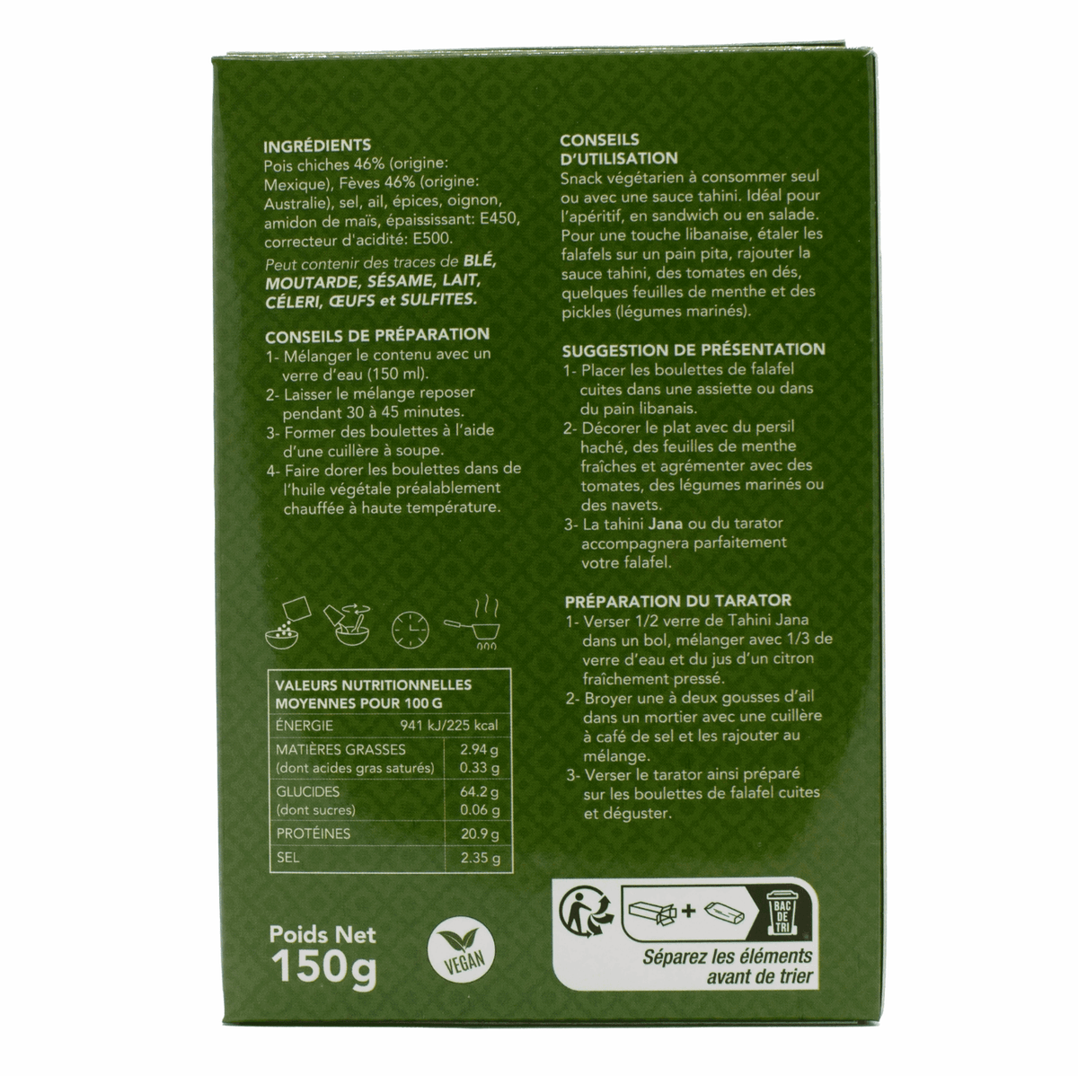 JANA Mezzé – Falafel Mix – Zubereitung mit Saubohnen und Kichererbsen – 150g – Fertigmischung – product view 2
