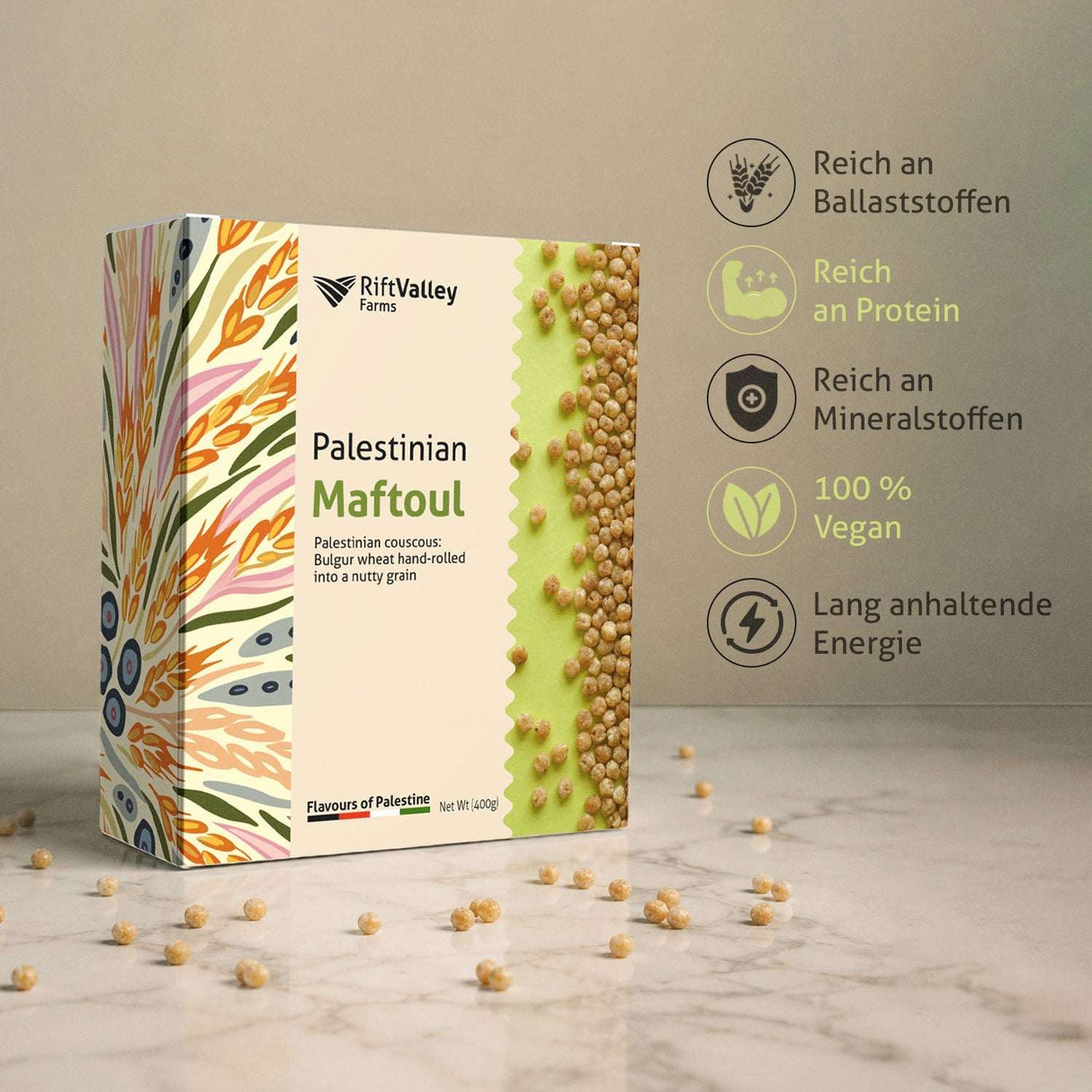 Maftoul aus Palästina – Traditionelles Couscous 400G - Rift Valley Farms EU